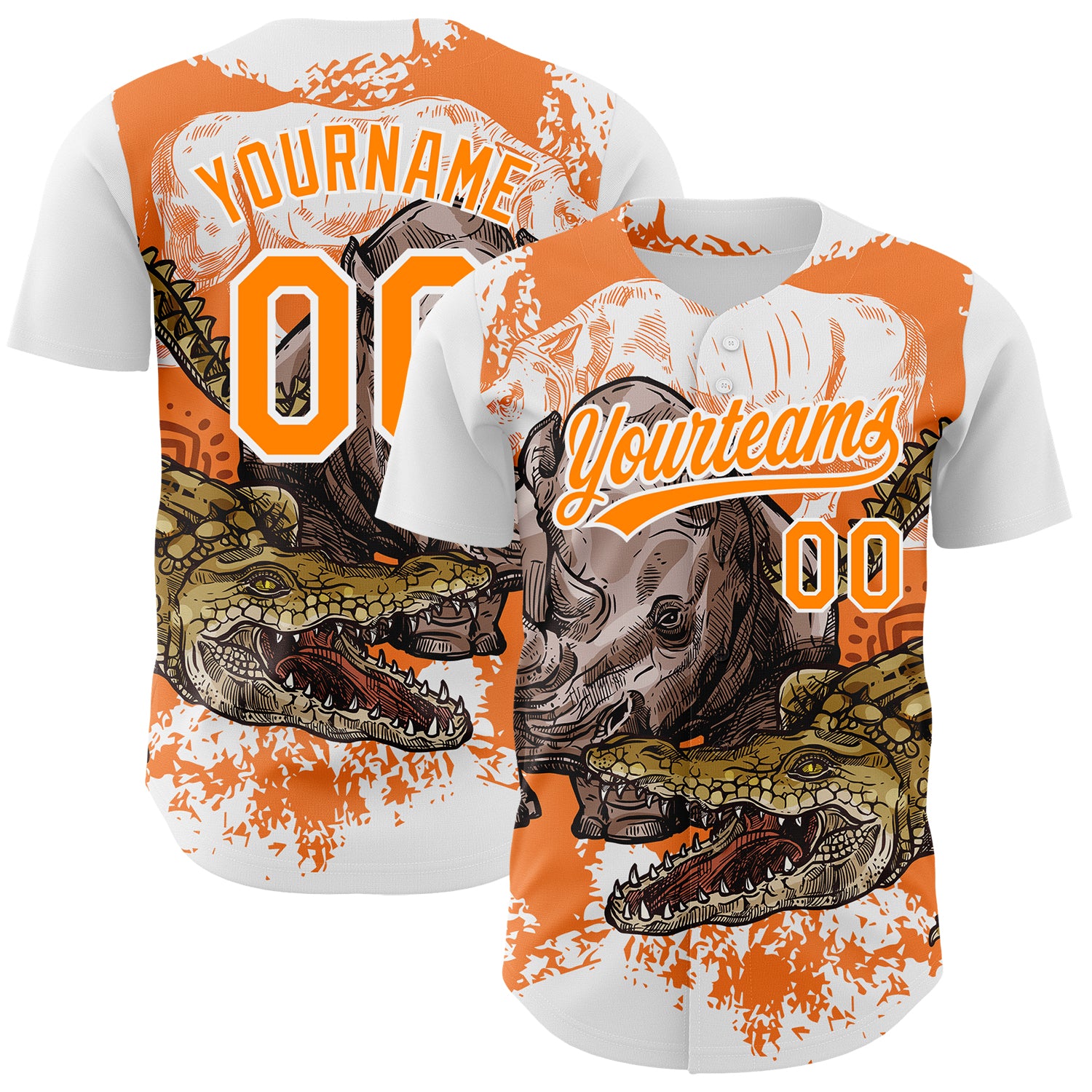 Custom Name and Number Personalized Orange Crocodile 3D Pattern Baseball Jersey - Authentic Team Apparel Personalized White