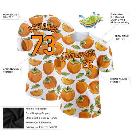 Custom Name and Number 3D Pattern T-Shirt for Summer, Personalized White Bay Orange-Black Design, Perfect for Holidays Personalized