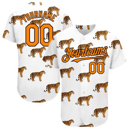 Custom Personalized Baseball Jersey with Orange-Black 3D Tiger Pattern, Authentic Team Design, Name & Number Included Personalized