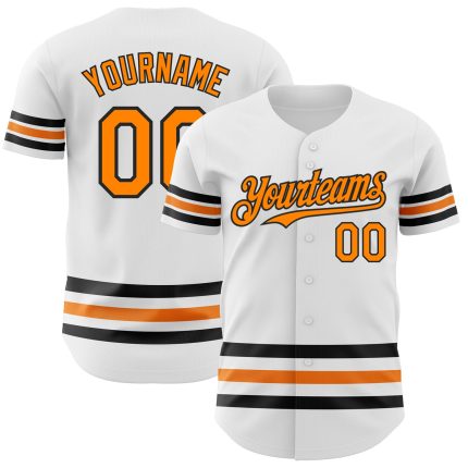 Custom Name and Number Authentic Baseball Jersey - Personalized White Bay Orange-Black Line Personalized White Bay Orange-Black