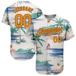Personalized Beach Baseball Jersey with 3D Orange-Olive Coconut Palms and Sailboat Design - Custom Name and Number Personalized