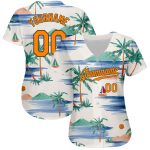 Personalized Beach Baseball Jersey with 3D Orange-Olive Coconut Palms and Sailboat Design - Custom Name and Number Personalized