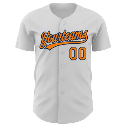 Custom Authentic Baseball Jersey - Personalized Halloween 3D Pattern, White Bay Orange & US Navy Blue, Name and Number Personalized