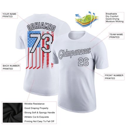 Personalized 3D American Flag Patriotic T-Shirt - White and Black Performance Shirt Personalized White Black 3D American