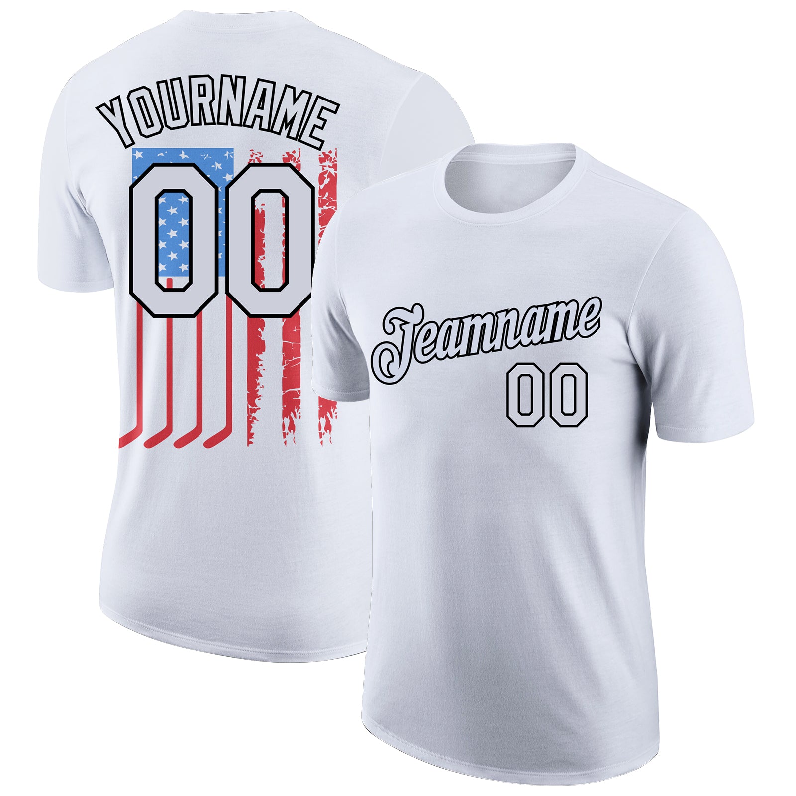 Personalized 3D American Flag Patriotic T-Shirt - White and Black Performance Shirt Personalized White Black 3D American