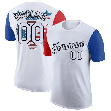 Custom 3D American Flag Performance T-Shirt, Personalized with Name & Number - Patriotic Team Shirt Personalized White Black