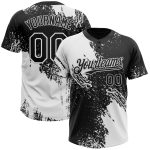 Customizable Unisex Softball Jersey with Personal Name & Number, 3D Pattern Brush Stroke in White and Black - Two-Button Design