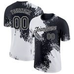 Custom Name and Number Performance T-Shirt with 3D Pattern Design - Personalized Abstract Brush Stroke - White Black Personalized
