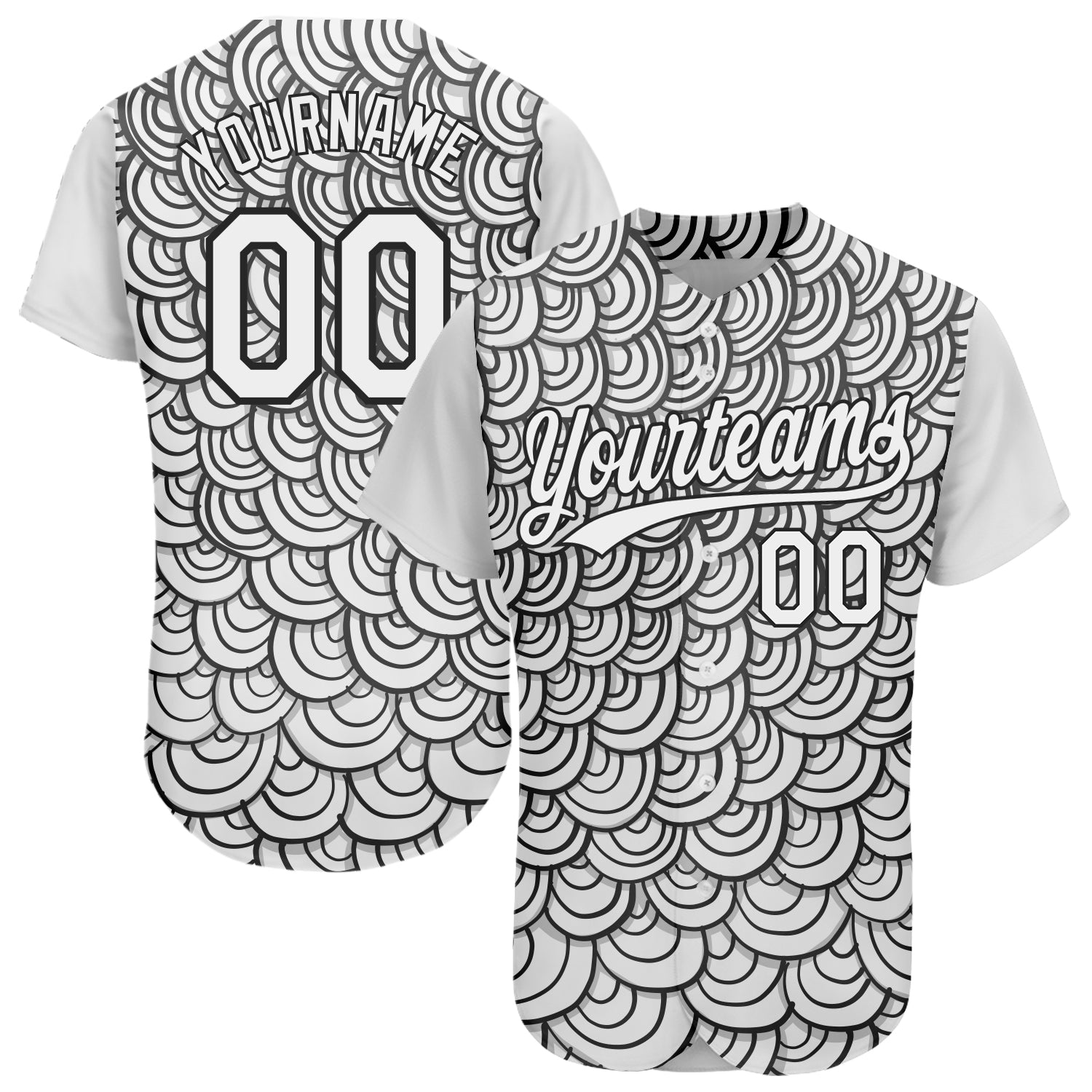 Custom Name and Number Baseball Jersey - Personalized 3D Pattern Abstract Doodle Line Art in White and Black Design Personalized