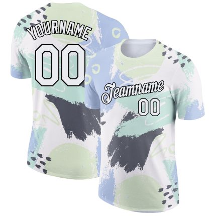 Custom Team Name Number Performance T-Shirt - Personalized 3D Pattern Design Abstract Doodle in White and Black Personalized