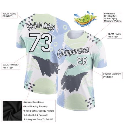 Custom Team Name Number Performance T-Shirt - Personalized 3D Pattern Design Abstract Doodle in White and Black Personalized