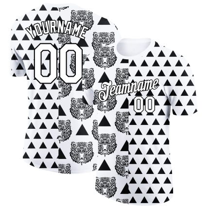Customizable 3D Bear Pattern Performance T-Shirt with Team Name and Number - Personalized White and Black Design Personalized