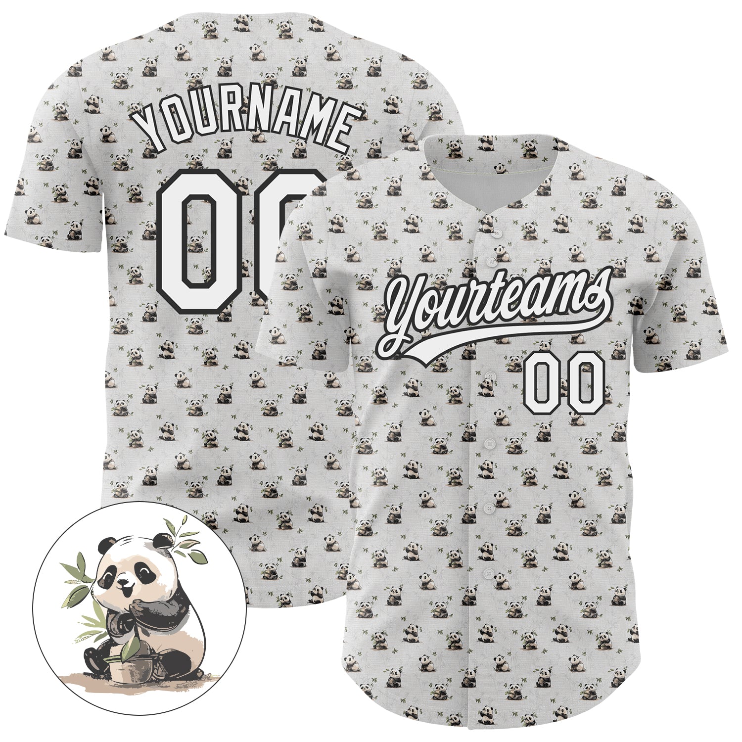 Custom Panda Baseball Jersey - Personalized 3D Pattern Design with Name & Number - Authentic Team Gear Personalized White