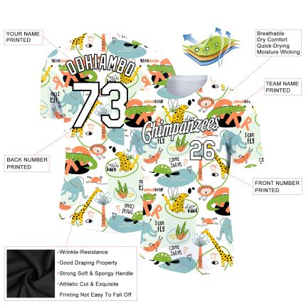 Customizable Animal Performance T-Shirt with 3D Black and White Pattern - Personalized Team Name and Number Personalized