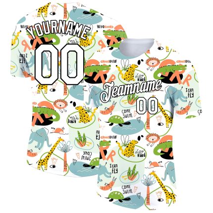 Customizable Animal Performance T-Shirt with 3D Black and White Pattern - Personalized Team Name and Number Personalized