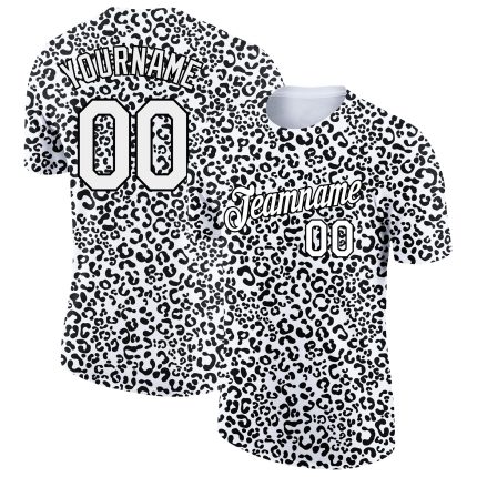 Custom Animal Print Performance T-Shirt with Personalized Name and Number - 3D White Black Design Personalized White Black