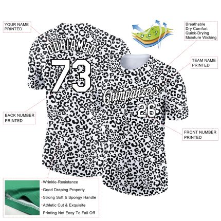 Custom Animal Print Performance T-Shirt with Personalized Name and Number - 3D White Black Design Personalized White Black