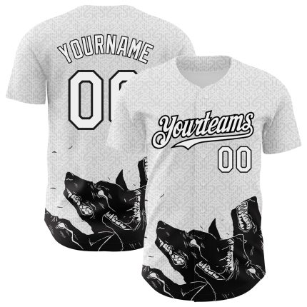 Personalized 3D Wolf Pattern Baseball Jersey - Authentic White Black Design Personalized White Black 3D Pattern Design Animal