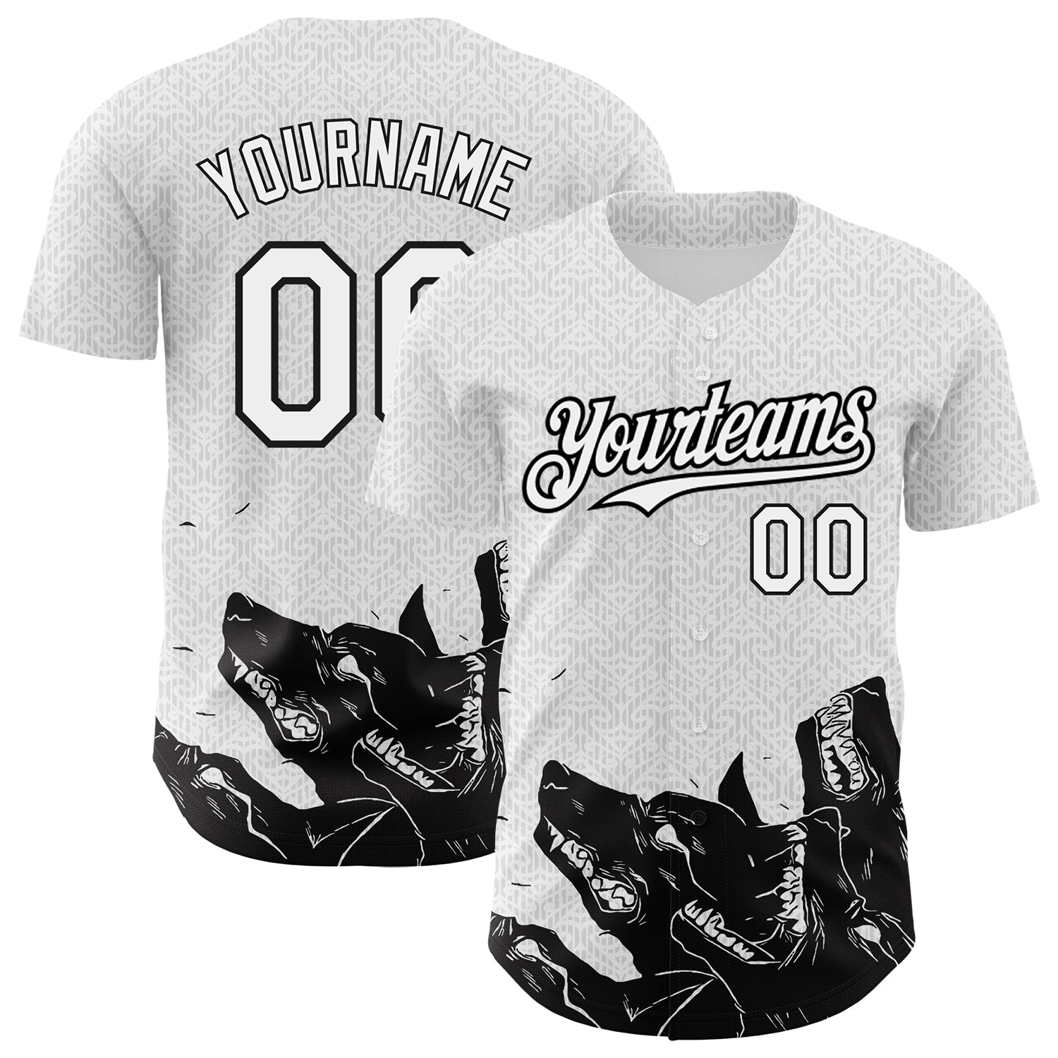 Personalized 3D Wolf Pattern Baseball Jersey - Authentic White Black Design Personalized White Black 3D Pattern Design Animal