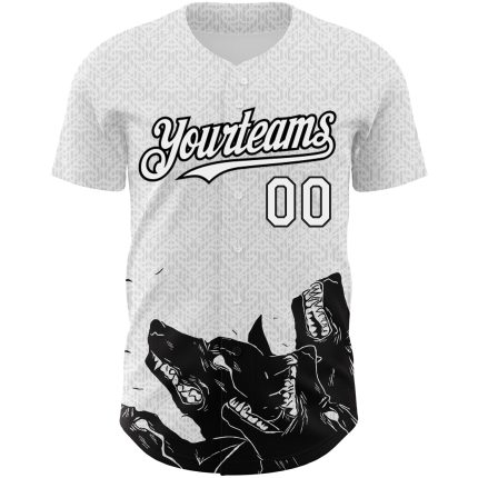 Personalized 3D Wolf Pattern Baseball Jersey - Authentic White Black Design Personalized White Black 3D Pattern Design Animal