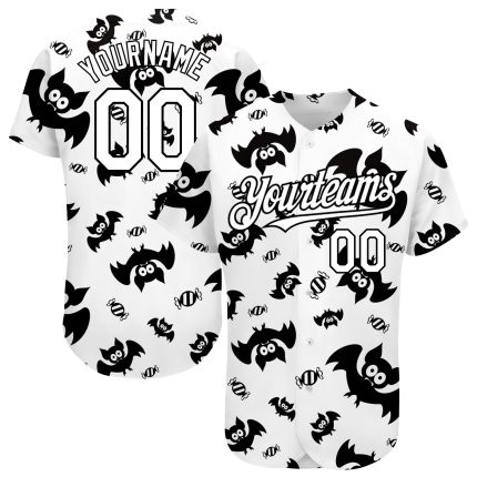 Custom Name and Number 3D Pattern Baseball Jersey - Personalized White and Black Team Apparel Personalized White Black 3D