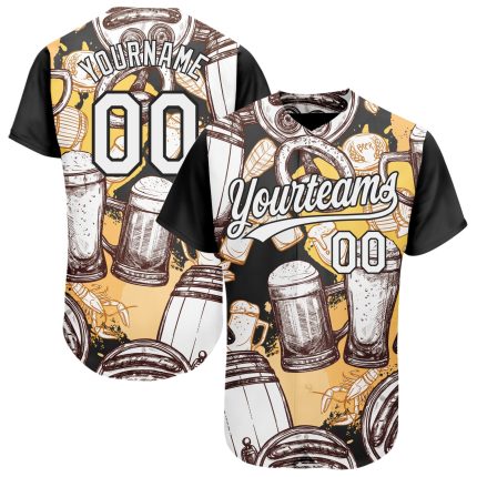 Custom Name and Number 3D Pattern Baseball Jersey for Beer Festival - Personalized Authentic White Black Team Apparel Personalized