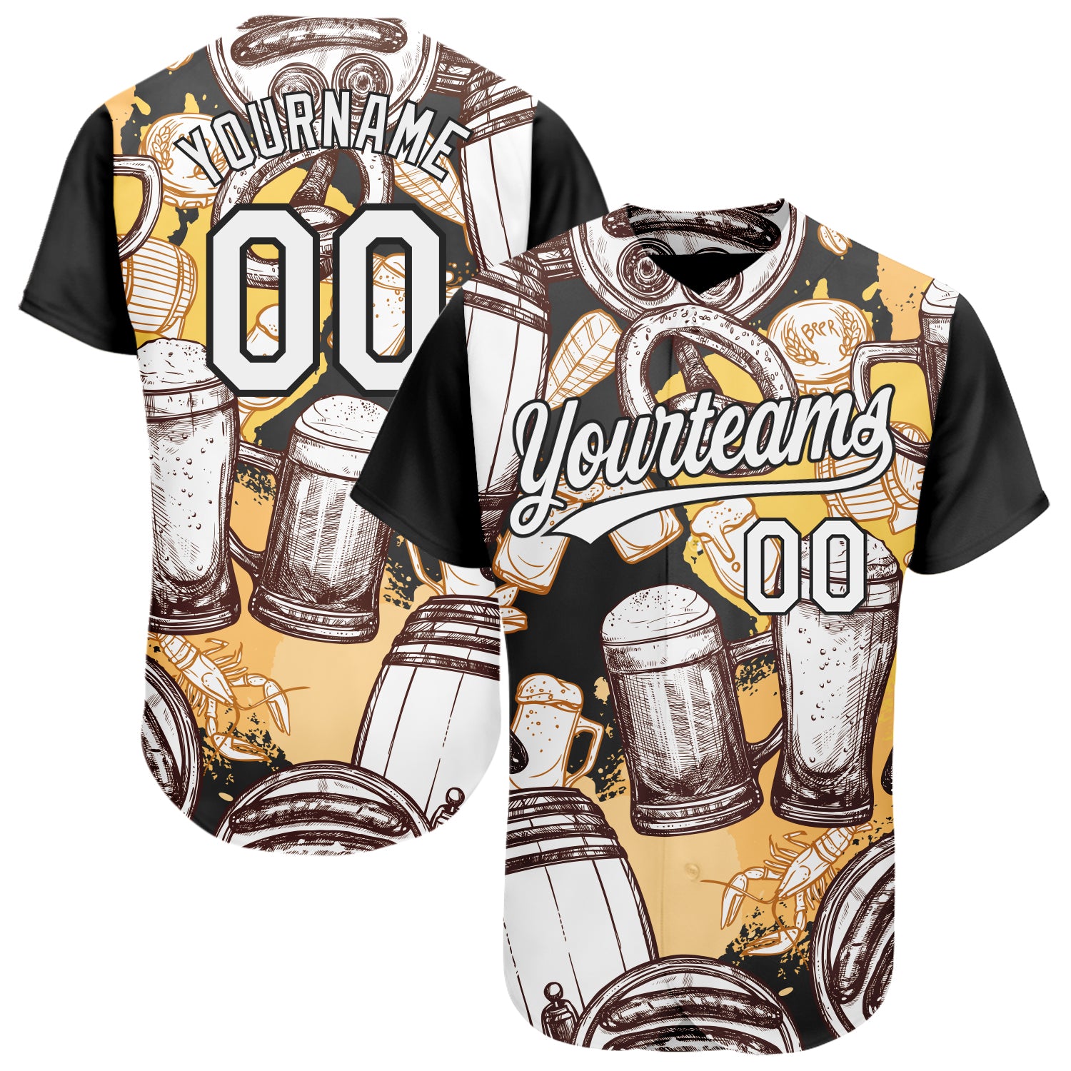 Custom Name and Number 3D Pattern Baseball Jersey for Beer Festival - Personalized Authentic White Black Team Apparel Personalized