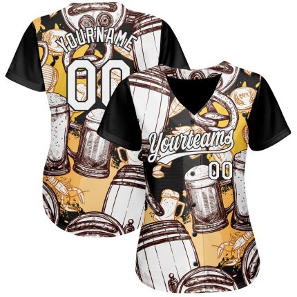 Custom Name and Number 3D Pattern Baseball Jersey for Beer Festival - Personalized Authentic White Black Team Apparel Personalized