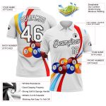 Custom Name and Number 3D Pattern Billiards Polo Shirt - Personalized Performance Apparel in White and Black Personalized