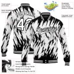 Custom 3D Pattern Bomber Jacket Full-Snap White Black Varsity Letterman Personalized White Black 3D Pattern Design Bomber