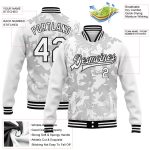 Custom Name and Number Varsity Letterman Jacket - Personalized 3D Pattern Design Bomber in White and Black Personalized White