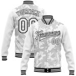 Custom Name and Number Varsity Letterman Jacket - Personalized 3D Pattern Design Bomber in White and Black Personalized White