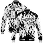 Custom 3D Pattern Bomber Jacket Full-Snap White Black Varsity Letterman Personalized White Black 3D Pattern Design Bomber