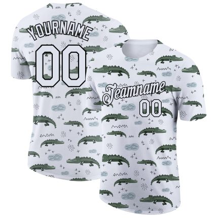 Personalized 3D Crocodile Pattern T-Shirt in White and Black - Performance Tee Personalized White Black 3D Pattern Design