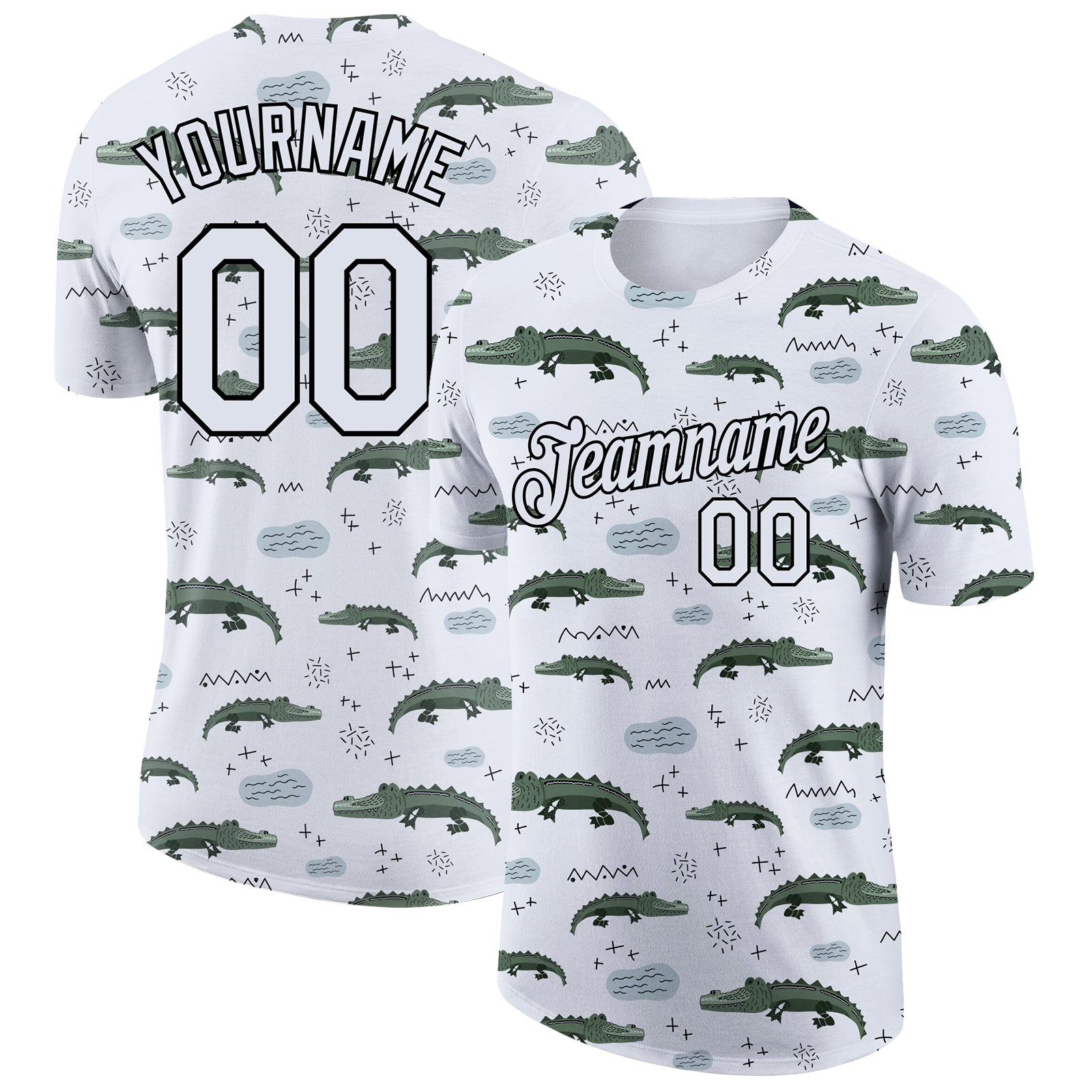 Personalized 3D Crocodile Pattern T-Shirt in White and Black - Performance Tee Personalized White Black 3D Pattern Design