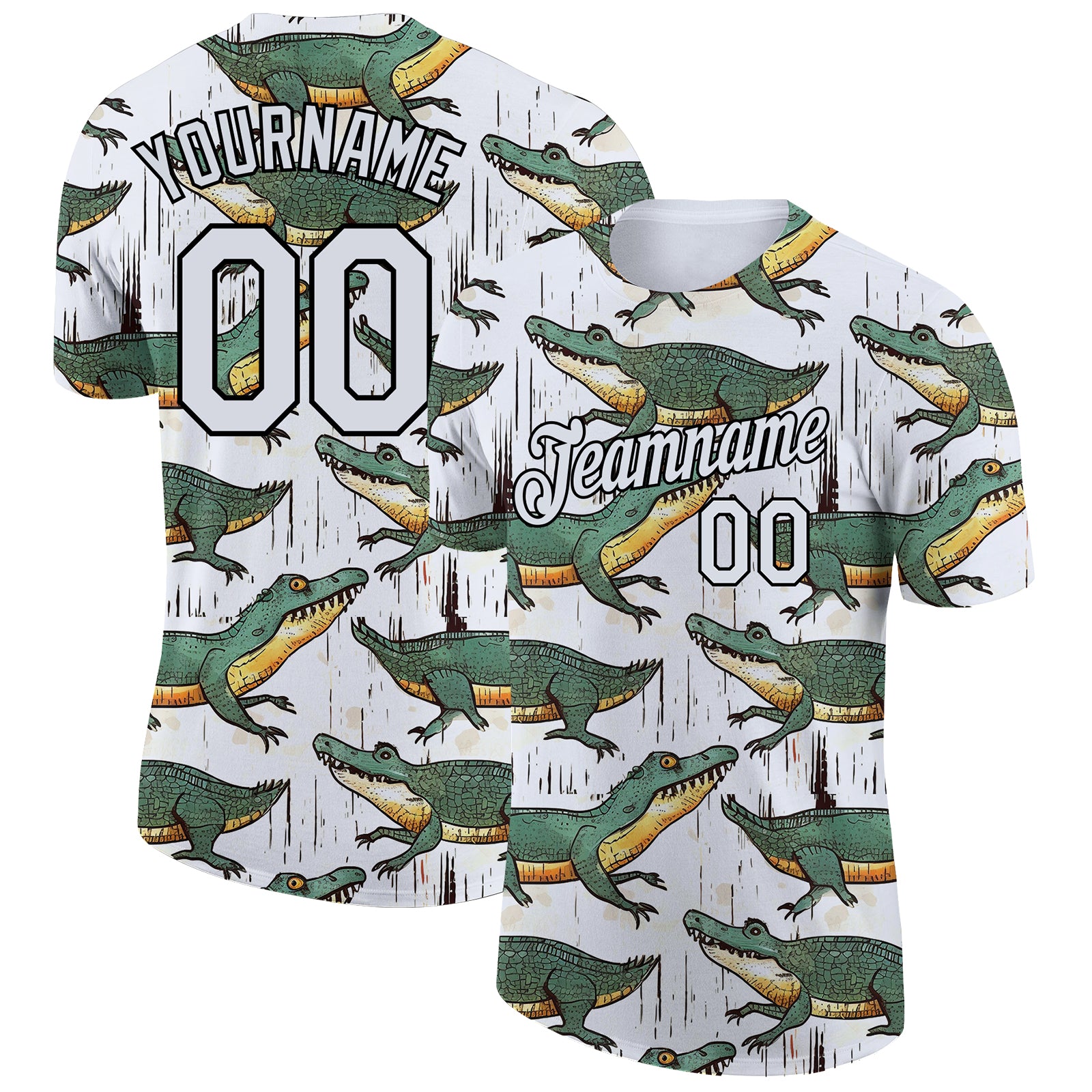 Custom Name and Number Crocodile Performance T-Shirt with 3D Pattern Design - Personalized Team Apparel Personalized White