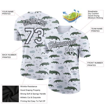 Personalized 3D Crocodile Pattern T-Shirt in White and Black - Performance Tee Personalized White Black 3D Pattern Design
