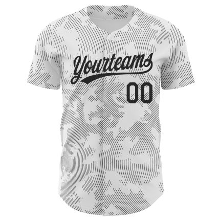 Custom Name and Number Authentic Baseball Jersey with 3D Pattern Curve Lines - Personalized White and Black Design Personalized