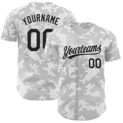 Custom Name and Number Authentic Baseball Jersey with 3D Pattern Curve Lines - Personalized White and Black Design Personalized