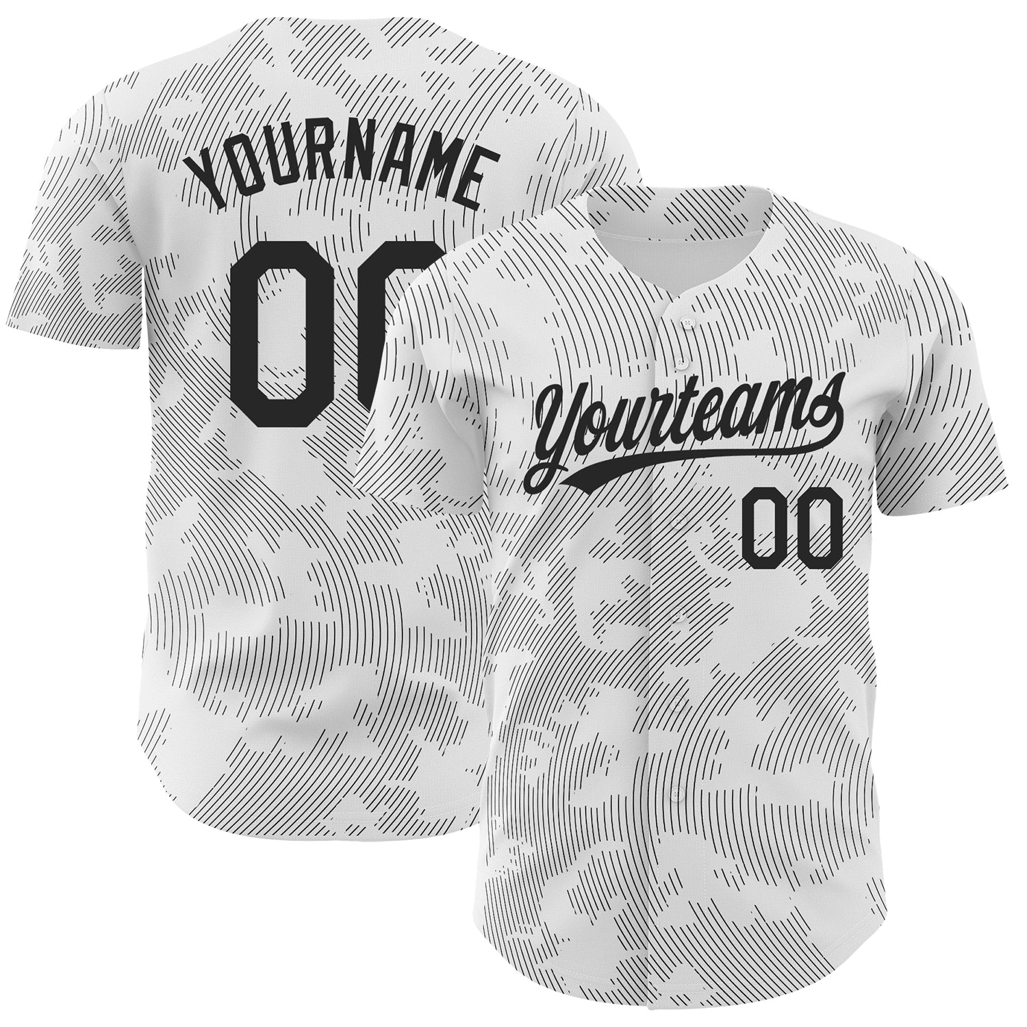 Custom Name and Number Authentic Baseball Jersey with 3D Pattern Curve Lines - Personalized White and Black Design Personalized