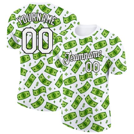 Personalized Dollar Sign Money Theme 3D Pattern T-Shirt - White and Black Performance Tee Personalized White Black 3D Pattern