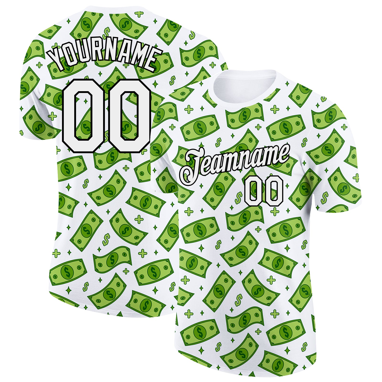 Personalized Dollar Sign Money Theme 3D Pattern T-Shirt - White and Black Performance Tee Personalized White Black 3D Pattern