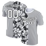 Custom Name and Number T-Shirt - Personalized 3D Pattern Flower Design in White and Black Performance Apparel Personalized