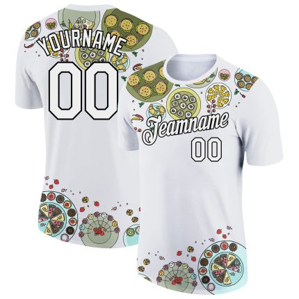 Custom 3D Pattern Catering T-Shirt with Personalized Name and Number - White/Black Team Performance Shirt Personalized White