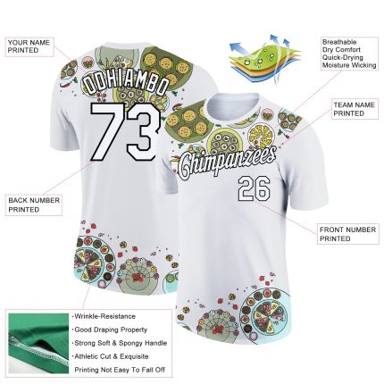 Custom 3D Pattern Catering T-Shirt with Personalized Name and Number - White/Black Team Performance Shirt Personalized White