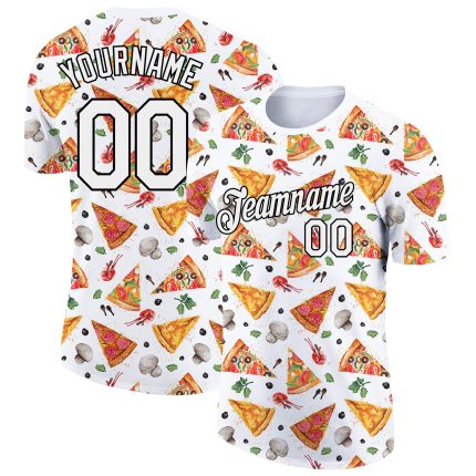 3D Pattern Design Personalized Pizza Performance T-Shirt - White Black Personalized White Black 3D Pattern Design Food Pizza