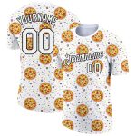 Customizable 3D Pattern Pizza T-Shirt with Team Name and Number - Personalized White and Black Performance Wear Personalized