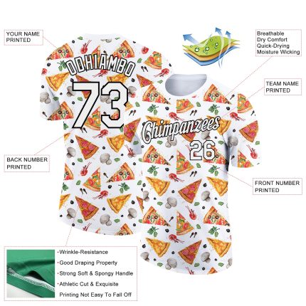 3D Pattern Design Personalized Pizza Performance T-Shirt - White Black Personalized White Black 3D Pattern Design Food Pizza
