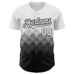 Custom Name and Number Authentic Baseball Jersey with Gradient 3D Pattern Design in White and Black Square Shapes Personalized