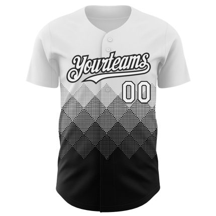 Custom Name and Number Authentic Baseball Jersey with Gradient 3D Pattern Design in White and Black Square Shapes Personalized